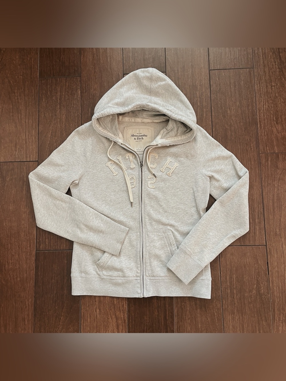 Abercrombie & Fitch Light Gray Zip-Up Hoodie Y2K Casual Sporty Athleisure size L
